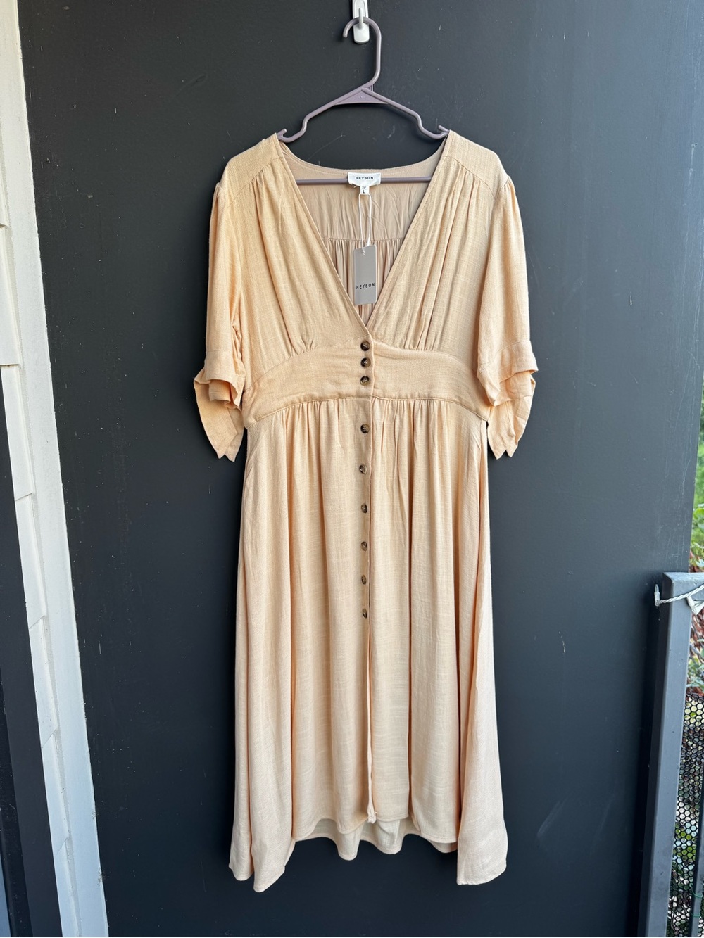 NWT Heyson cream linen blend button front summer dress